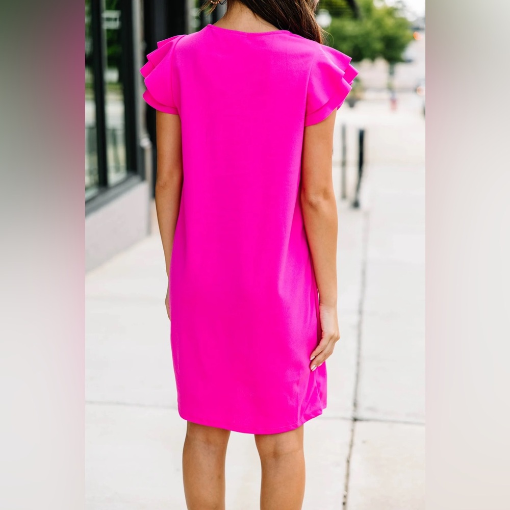 💕🩷Magenta Purple Ruffled Sleeve Dress🩷💕 - Picture 3 of 4